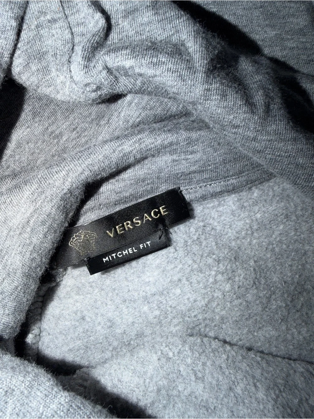 Versace Two-Tone Grey Colorblock Hoodie with Blue & Orange Logo